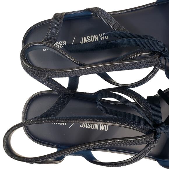 Melissa x Jason Wu Womens 9 Ophelia Low Sandal in Dark Blue Glitter NEW - Picture 9 of 12